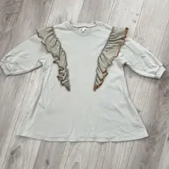 マーキーズ　フリル付きグレージュ長袖ワンピース　110