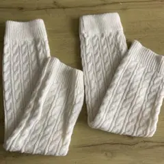 ホワイト ケーブル編み レッグウォーマー 約56cm