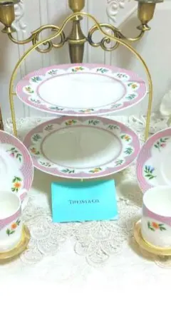 ケーキスタンド2段付　ティファニー　ブーケ　プレート　アフタヌーンティースタンド