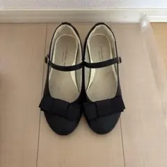 ブラックフォーマルシューズ リボン付き　グリーンレーベル　キッズ　19.0cm