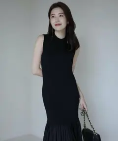 anuansカスケードニットドッキングワンピース