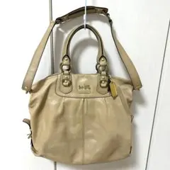 超美品　coach コーチ　2way レザー　ベージュ　シグネチャー　キャンバス