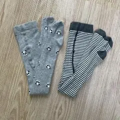 H&M タイツ2足セット 80 ボーダー柄 パンダ柄 グレー