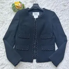 未使用級♡ルネ ノーカラージャケット ツイード TISSUE 黒 36/M