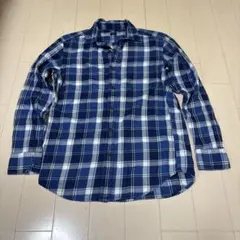②UNIQLOチェック柄ネルシャツ　フランネルシャツ青×白　Mサイズ　綿100%