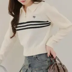 APPORTE PAR LES MARCHES ライン入りハーフZIPポロニットのサムネイル