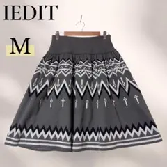 IEDIT フェリシモ 幾何学模様 フレアスカート ニット M グレー 秋冬