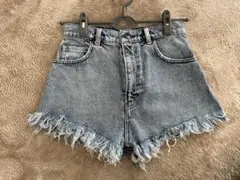 moussy フリンジヘム デニムショートパンツ