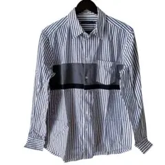 RAGEBLUE カジュアルストライプシャツ L ブルー グレー メンズ