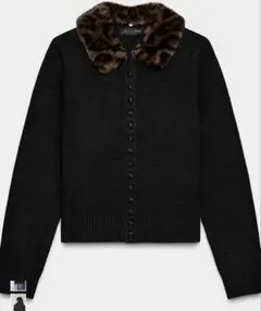 ZARA フェイクファー襟ニットジャケットLサイズ