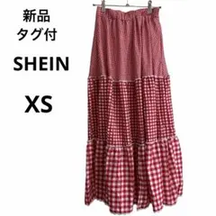 新品タグ付　SHEIN ギンガムチェックティアードロングスカート 赤×白 XSのサムネイル