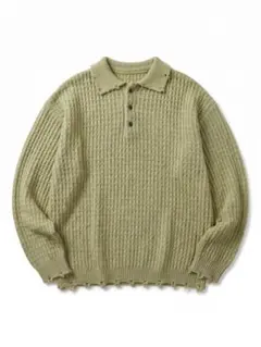 ENDER PRODUCTS ワッフル編み ポロニット ダメージ加工 グリーンのサムネイル