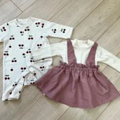 チェリー柄ロンパース ワンピース 60-70セット