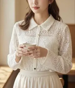 レースシャツ　ホワイト　しまむら　重ね着　春夏秋