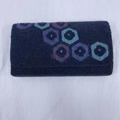 Y★4192★ 総ビーズ 全面ビーズ クラッチバッグ 濃紺 フォーマル