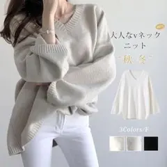 セーター レディース vネック ニット 長袖 チュニック プルオーバー 着痩せ