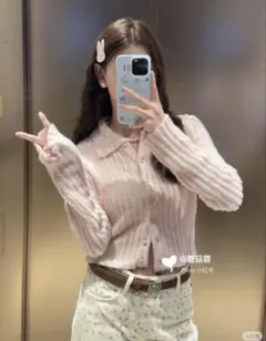 GROVE ウォニョン着用　LEONI CARDIGAN ピンクカーディガン