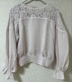 mystic ブラウス　長袖　薄ピンク　フリル　レース　レディース