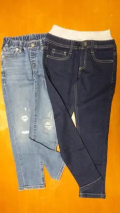 子供服デニムパンツ2枚組 サイズ120 ダメージ・ネイビー