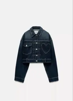 ダークデニム クロップドジャケット ハート刺繍