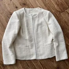 Sans fin ノーカラー ジャケット アイボリー ツイード 入園・入学 L