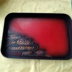 漆器トレイ 波と花のデザイン