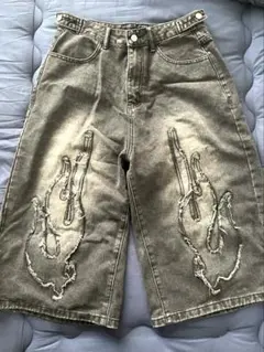 【最終お値下げ】inflationダメージデニムショーツブラックストリートY2K