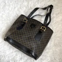 【極美品✨】セリーヌ ハンドバッグ 黒マカダム トリオンフ バケツ ゴールド金具