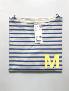 《新品タグ付》 UNIQLO ボーダーT 長袖 64 ブルー 青M 綿 ②