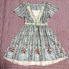 美品　axesfemmeアクシーズ ローズ花柄フリルレースフレアワンピース