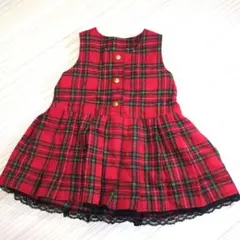 赤と緑のチェック柄ノースリーブワンピース 100cm クリスマス