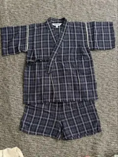 子供用 甚平 120サイズ ネイビー チェック柄
