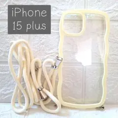 iPhone15 plus スマホケース カバー イエロー ショルダー クリア