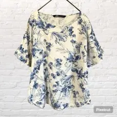 10580 ZARA ザラ 花柄ブラウス Tシャツ 半袖 白 ホワイト L古着