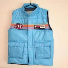 【美品】プリマロフト　中綿ベスト　薄手　120サイズ　水色　刺繍