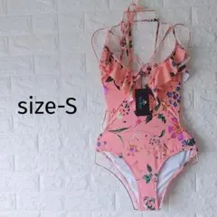 タグ付き未使用フラワープリント ワンピース水着 ピンク　Ｓ
