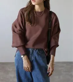 ボンジュールサガン　バレルスリーブサイドリブニットプルオーバー　ブラウン　○14