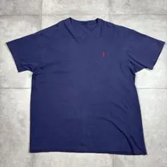 古着　ヴィンテージ　ラルフローレン　シングルステッチ　ネイビー Vネック