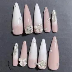 ネイルチップ ギャルネイル ワンホン ベイビーブーマー スナ系 韓国 ロング