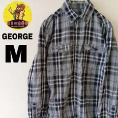 USA古着 GEORGE　ネルシャツM　グレーブラック　チェック