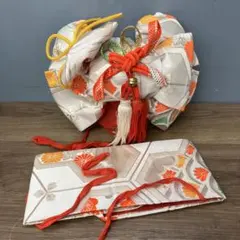 3F 七五三 祝い着 小物 結び帯 帯揚げ しごき 鈴付き 豪華セット ホワイト