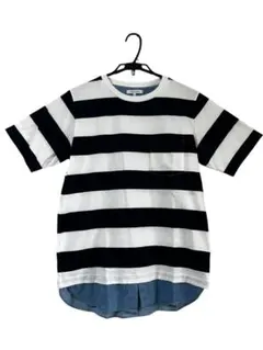 ボーダーTシャツ デニム裾 胸ポケット 紺白 L GLOBAL WORK