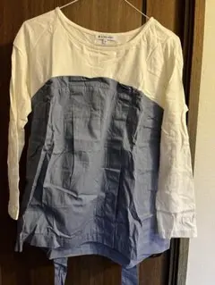 長袖ホワイトブルー2トーントップス