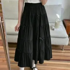 SHEIN DAZY フレアスカート リボン ブラックのサムネイル