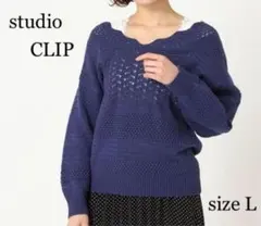 studioCLIP 7ゲージ編み柄ミックスプルオーバー L スタジオクリップ