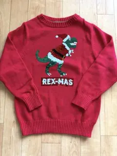 H&M クリスマス　コットンセーター 恐竜　スパンコール　110