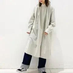 ユニクロ　バンドカラーストライプギャザーワンピース　ロング丈　M オーバーサイズ