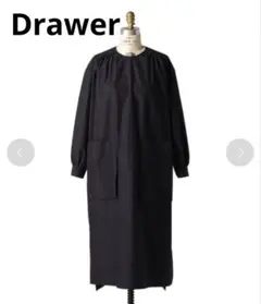 Drawer コットンギャザーシャツワンピース　ネイビー　36サイズ