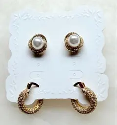 新品韓国ピアス　まとめ売り2点③ キラキラビジューパール　パヴェフープゴールド