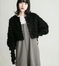 KBF 2WAYフリンジカーディガン ブラック